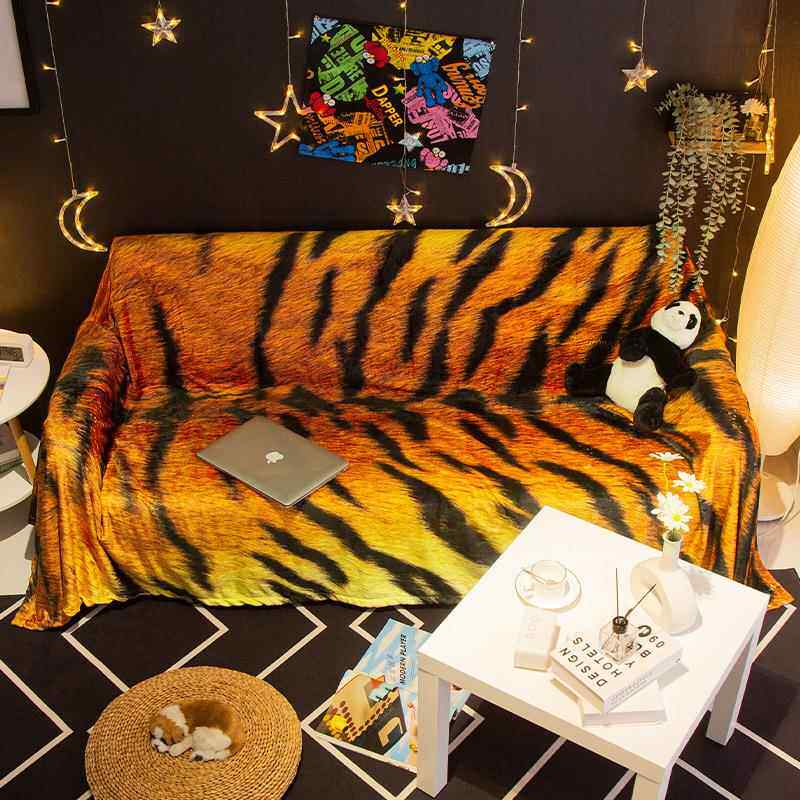 创虎纹发巾厚绒加毛贵妃椅盖布AL658891坐垫耐沙脏靠背巾沙发意毯