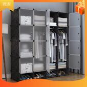 3Y黑磨砂门简易济衣柜房布组装 经租塑料成人实木布艺型家用储物衣