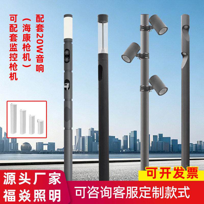 监控杆一体立杆户外广场照明音响摄像机多功能智慧监控庭院灯