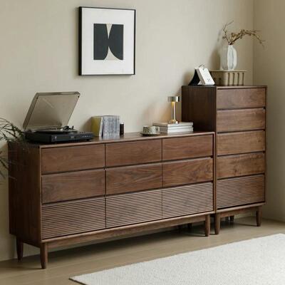 fLE黑胡桃色九斗柜全实木卧室床尾柜现代简约储物柜抽屉床边柜子