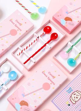 彩色玻璃螺旋勺子咖啡勺牛奶搅拌棒创意清新甜品勺玻璃勺子小勺子
