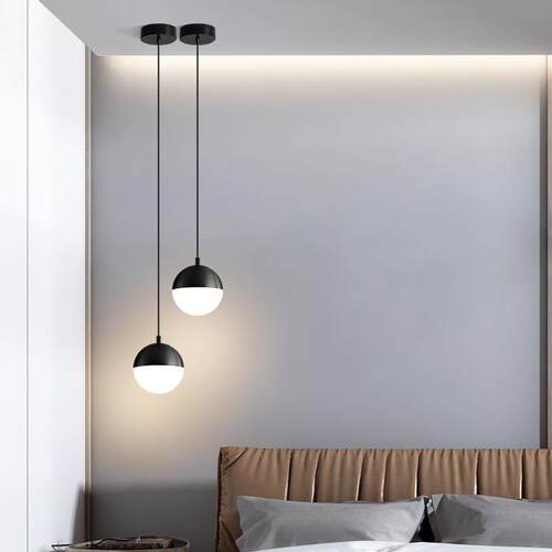 卧室吊灯床头灯电挂视背景墙床边吊灯轻奢圆934球线发旁沙长线垂