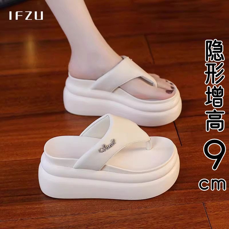 真皮厚底增高人字拖鞋女夏季外穿2025新款百搭松糕底沙滩夹趾凉拖