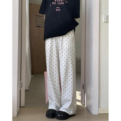 忠犬小八梨形自制夏日晴空白色波点阔腿休闲长裤子少女夏季薄款