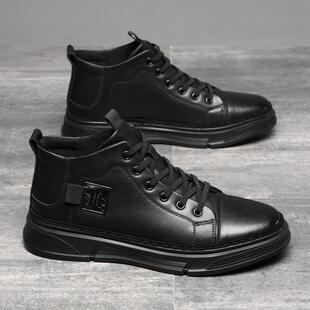 正品男鞋冬加绒马丁靴百搭休闲季鞋子潮鞋底保厚暖棉鞋男真皮高筒