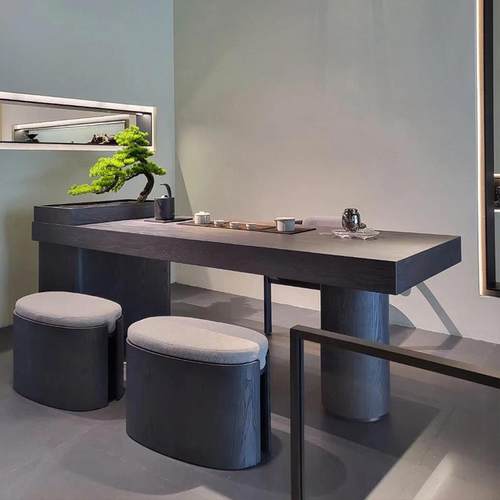 新款新中式黑胡木茶台实茶桌烧水壶一嵌入式2025新款高桃木端喝体