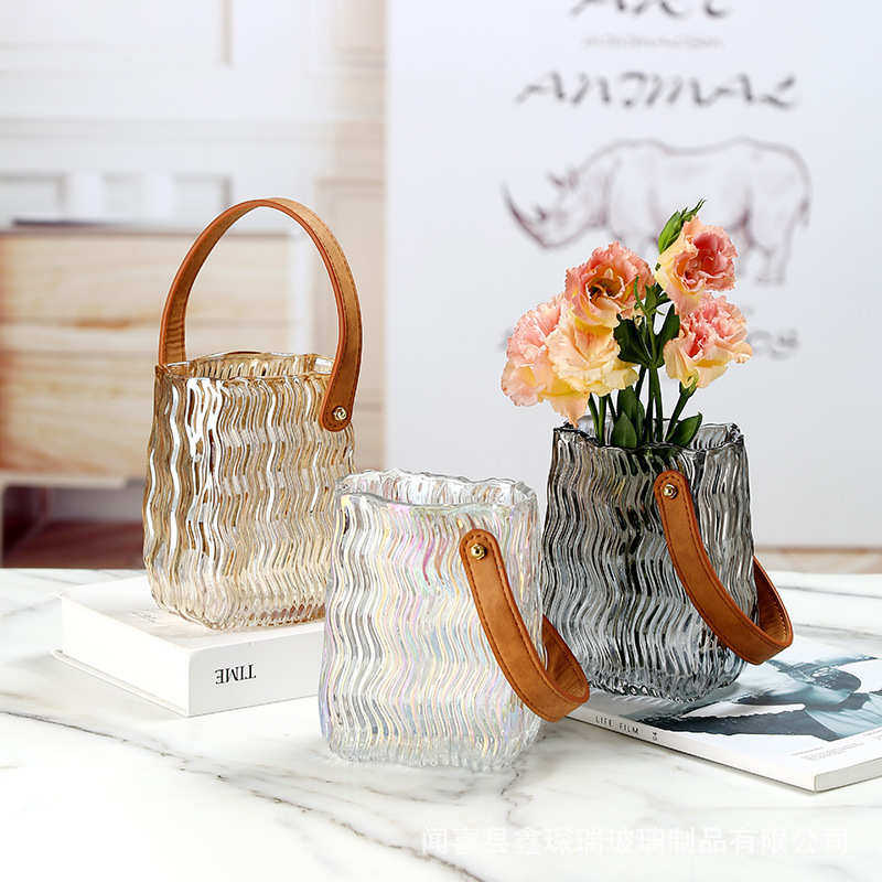 轻干花包包玻璃简约装饰品波浪花瓶提篮气泡插花客厅手水培餐桌奢,家居饰品,花瓶,淘宝优惠券,粉丝福利购,淘宝优惠卷