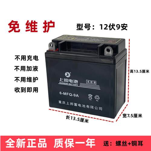 摩托车电瓶12V免维护9A助力车125踏板车7A弯梁车通用干电瓶蓄电池