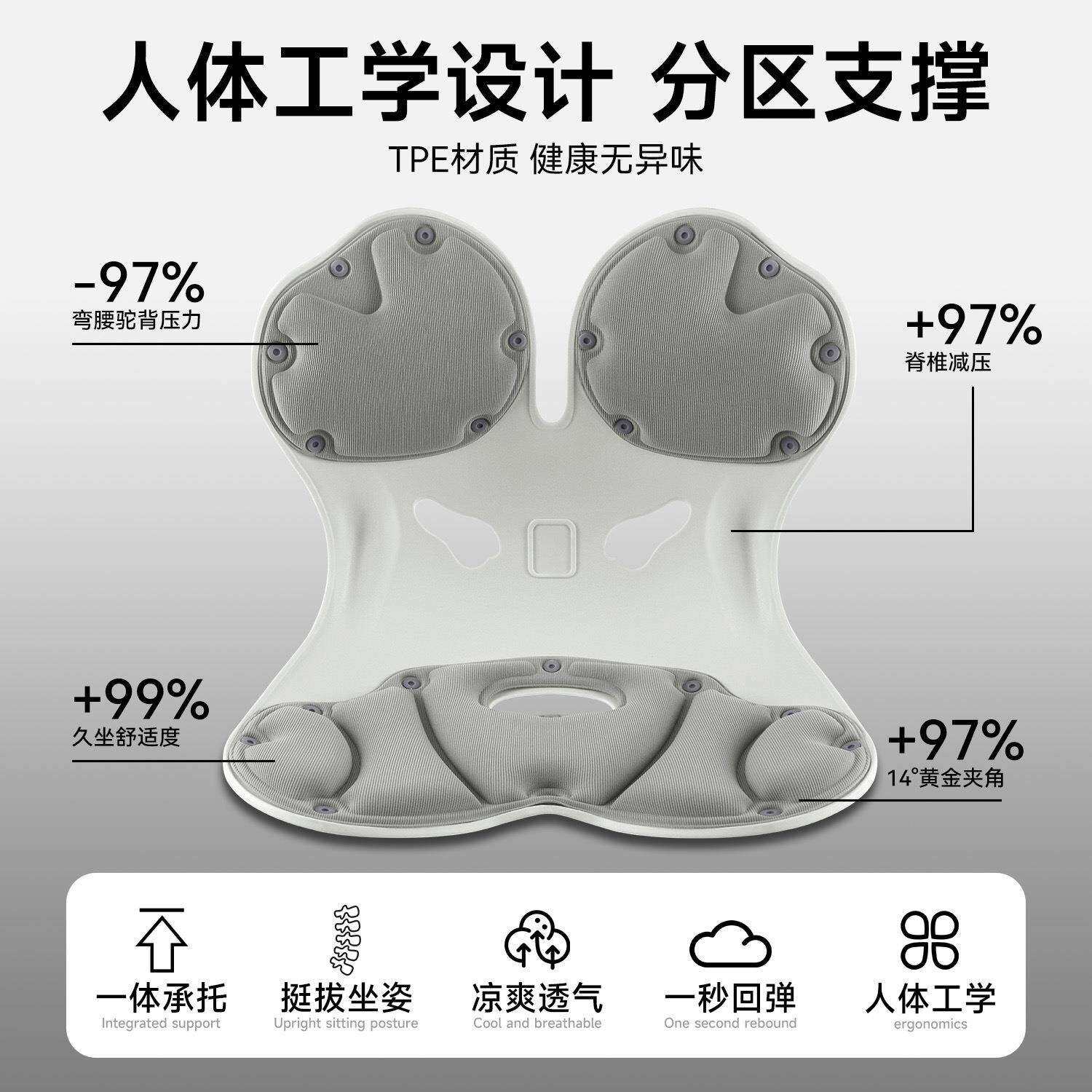人体工学护腰坐垫办公室腰托矫正坐姿神器成人腰支撑靠垫坐姿椅