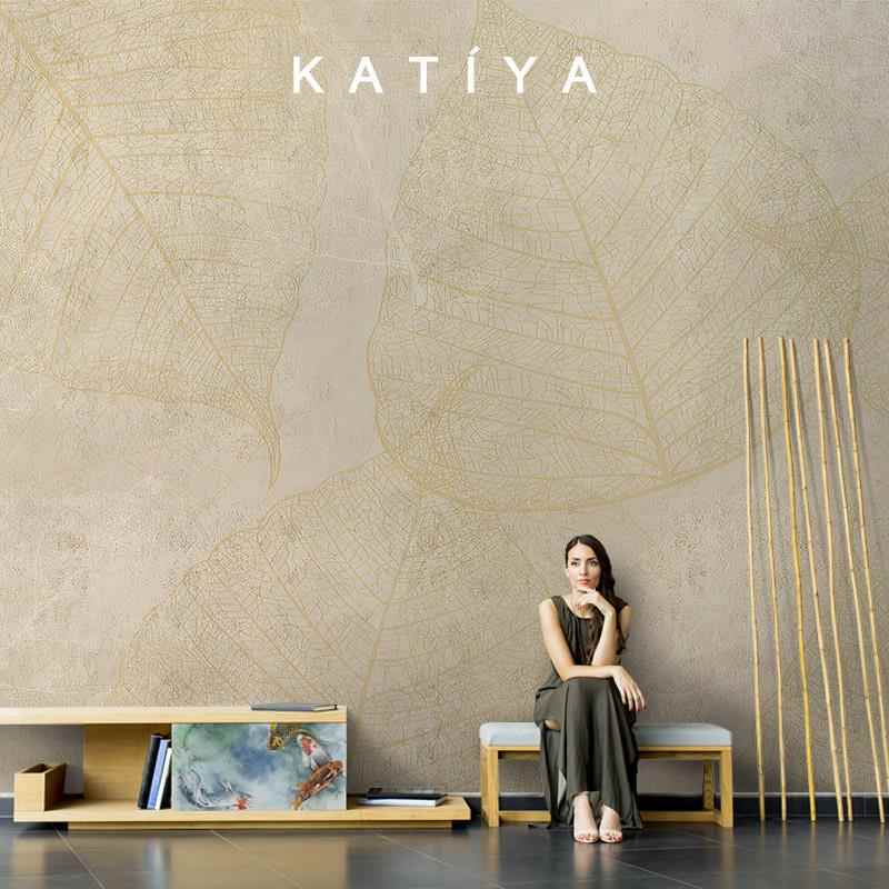 Katiya北欧简约叶子轻奢墙布装饰电视背景墙壁纸卧室客厅大气壁画