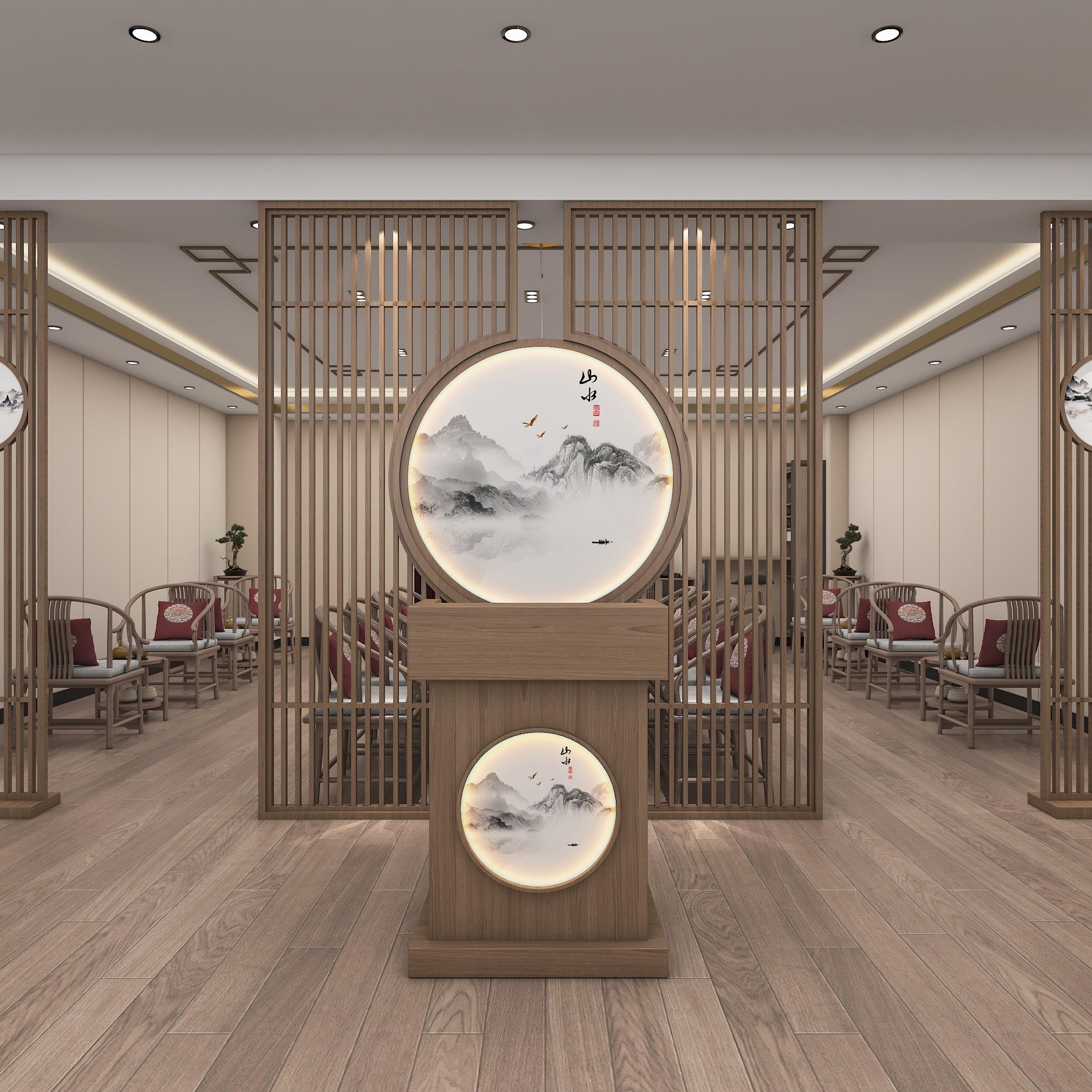 新中式迎宾台覆古茶楼养生馆饭店餐厅网红小吧台前台接待台收银台
