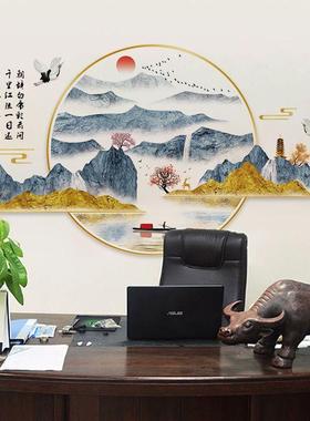 旅康中国风CH69009江山如画书房客厅沙发电视背景贴画中式山水画