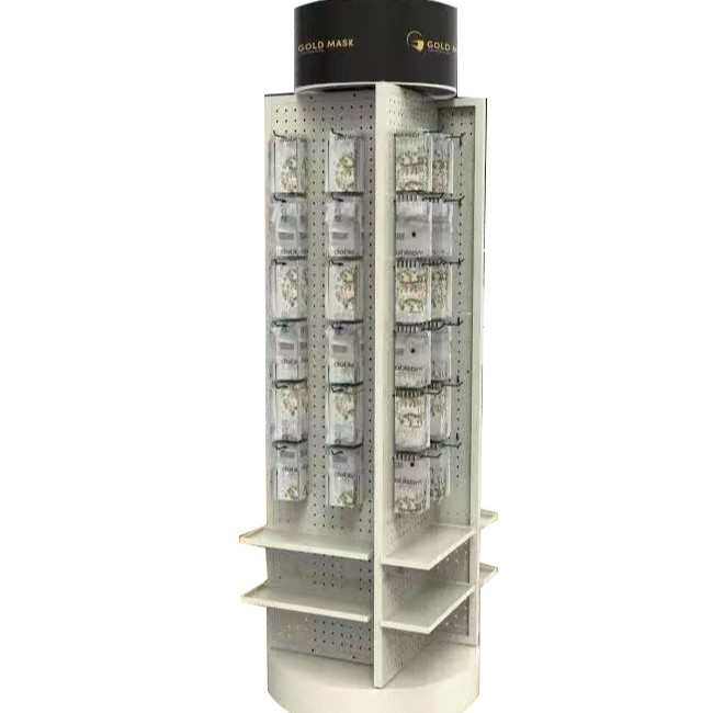旋转样品展架订做 圆形落地挂钩展示架定制 发光金属货架挂件架