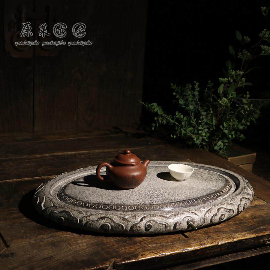 原莱青石手工雕刻祥云茶台椭圆形家用石材茶盘覆古新中式古朴茶具