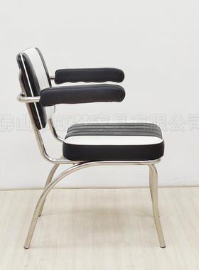 式1950风扶手餐椅|简约美闲黑锈白配软包皮椅|音乐吧餐厅不钢INT
