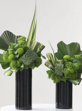 黑白色直筒玻璃花瓶商务前台插花器简约家居摆饰成都直发