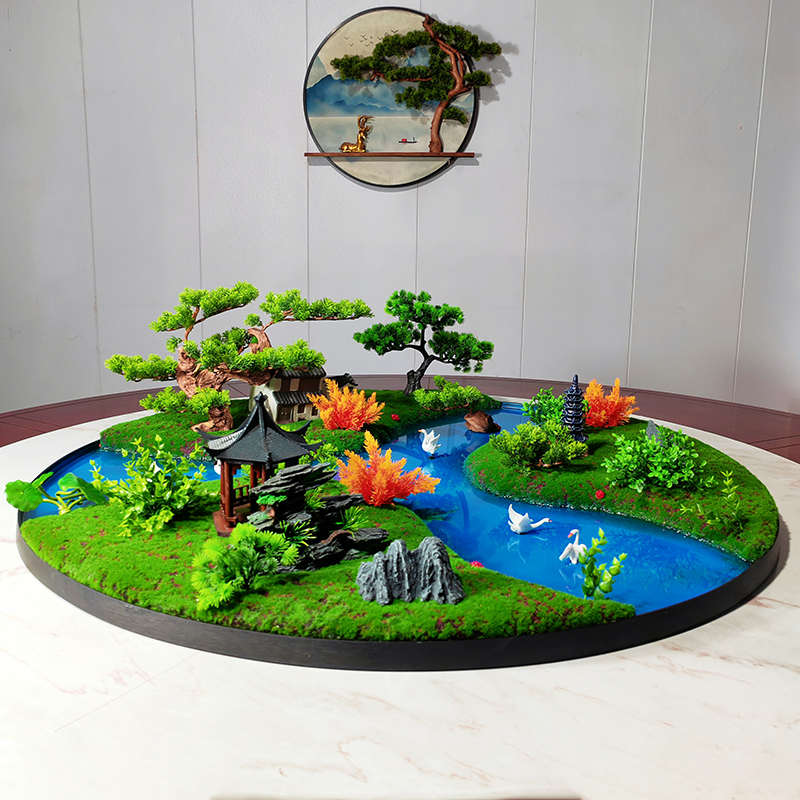 酒店餐桌中间摆花桌摆转盘花装饰品高端饭店餐厅饭桌微缩景观摆件