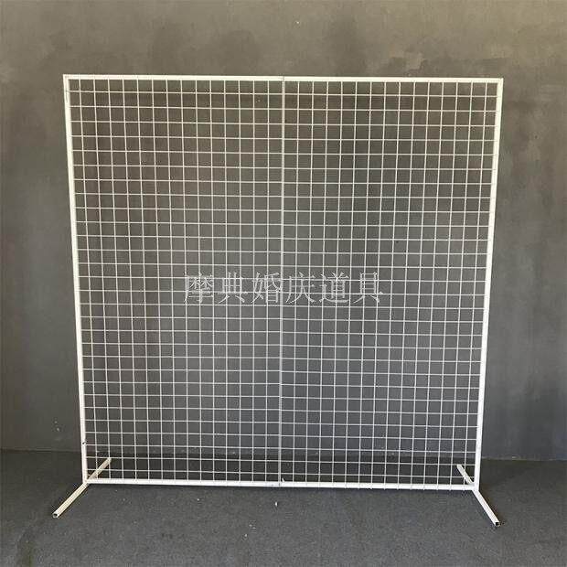 新款婚礼装饰婚庆背景屏风网格墙铁架货架铁丝照片架落地展示架子