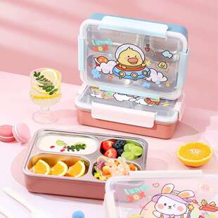 儿童可注水保温餐盒食品级不锈钢饭盒小学生专用便携午餐盒带饭