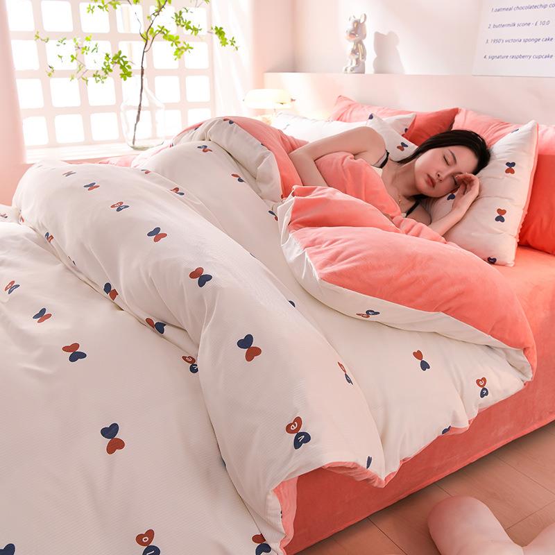 【新款】提花竺小棉+宝宝绒四件套 加厚保暖床单被套冬款直播货源