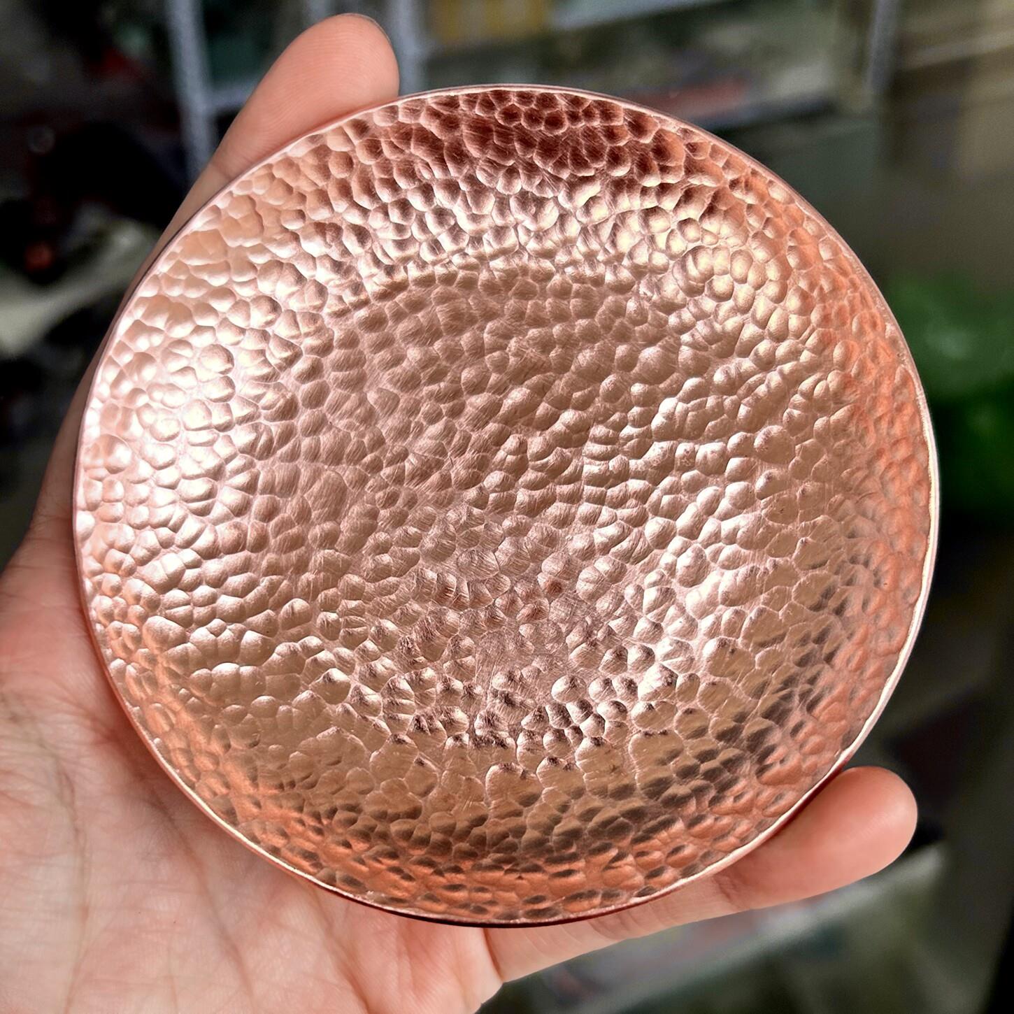 10cm重工纯手工锻打紫铜茶托杯垫小铜盘红铜茶垫圆形金属创意茶盘