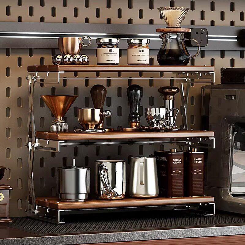 德国置物架小型实木多层水杯收纳架家用桌面茶杯水壶摆放折叠杯架