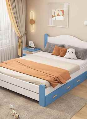 HAW新款儿童床男木单孩家用优选儿童床孩粉女色双人床人侧卧实床