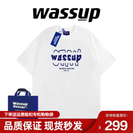 WASSUP BEAVER潮牌圆领短袖T恤男女纯棉夏季时尚印花字母情侣上衣