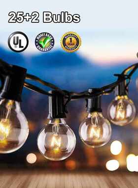 直插电25灯G40钨丝110V-240V庭院E12节日气氛圣诞聚玻璃泡LED灯串