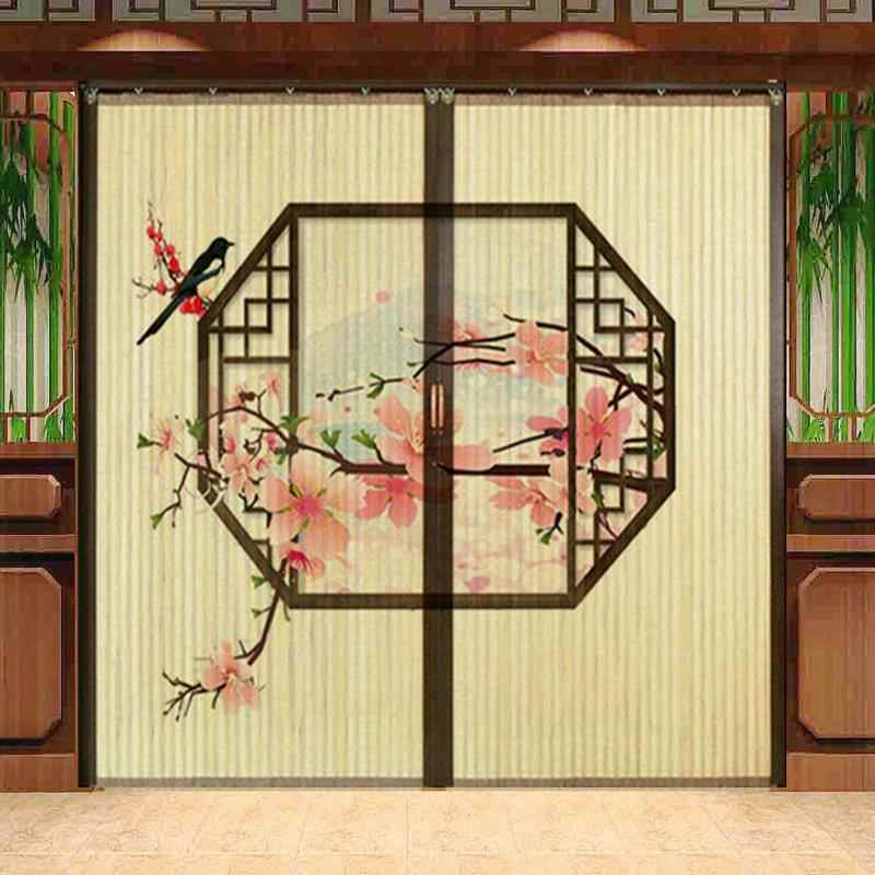 【定制折叠门】印花竹帘门帘隔断推拉门商用饭店餐厅厨房家用中式