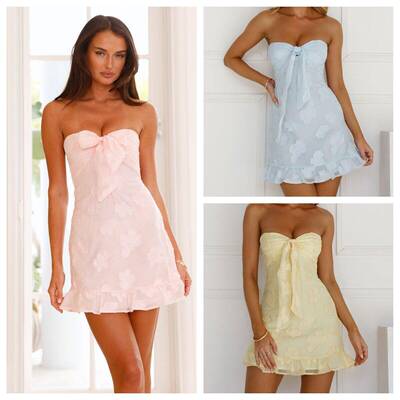 Women's Floral Print Bow Decor Tube Sleeveless Dress  Cute