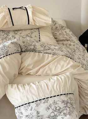 四上法式100S高支亲肤棉件套纯棉.SWC8m浪1漫褶皱花边被套床单床