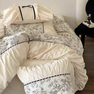 四上法式 100S高支亲肤棉件套纯棉.SWC8m浪1漫褶皱花边被套床单床
