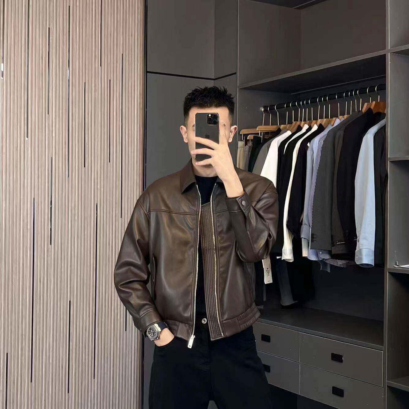 香港专柜轻熟风皮夹克男春季翻领机车服痞帅气外套高品质软皮衣男