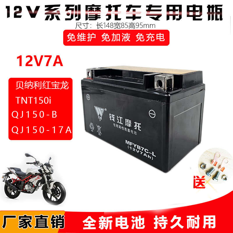 适用钱江蓝宝龙QJ150-17A/125T-3A摩托车电瓶125踏板车蓄电池12V