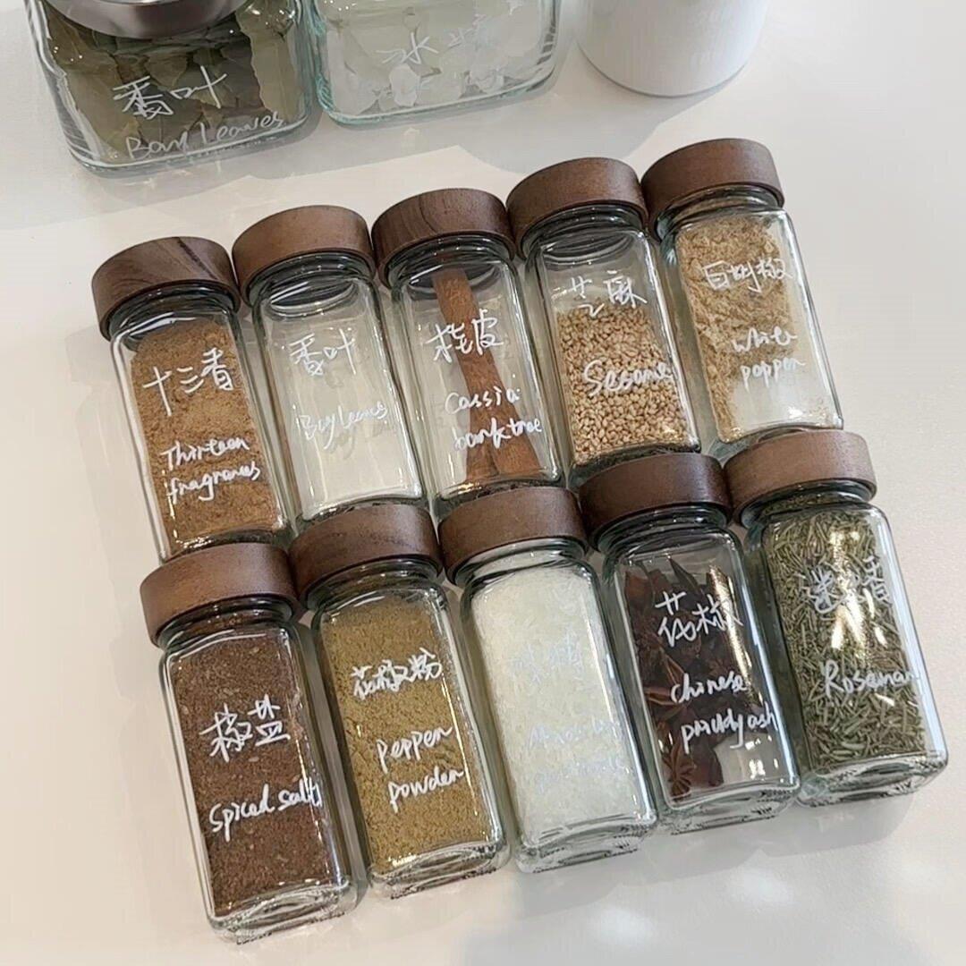 相思木调味罐厨房家用调料佐料收纳盒方形密封撒料罐胡椒粉玻璃罐