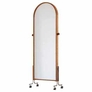 复古落地全身镜家用创意杂志书报置物架中古可移动实木试穿衣玄关