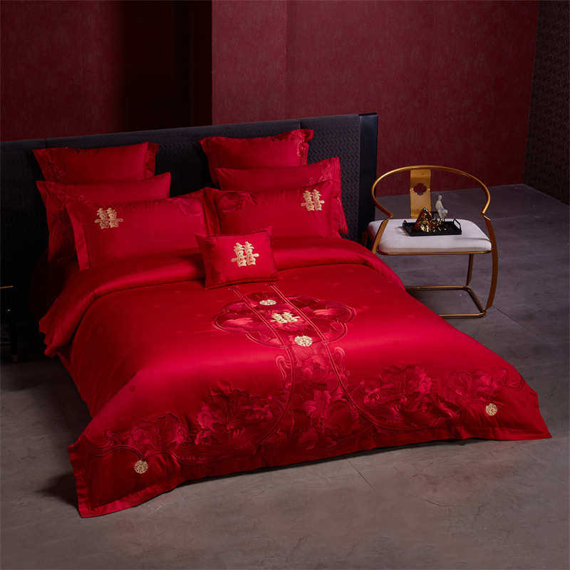 件套 绣花160s棉四十婚庆床上用品贡缎高端结婚件套 长绒棉全刺绣,床上用品,婚庆床品套件,淘宝优惠券,粉丝福利购,淘宝优惠卷