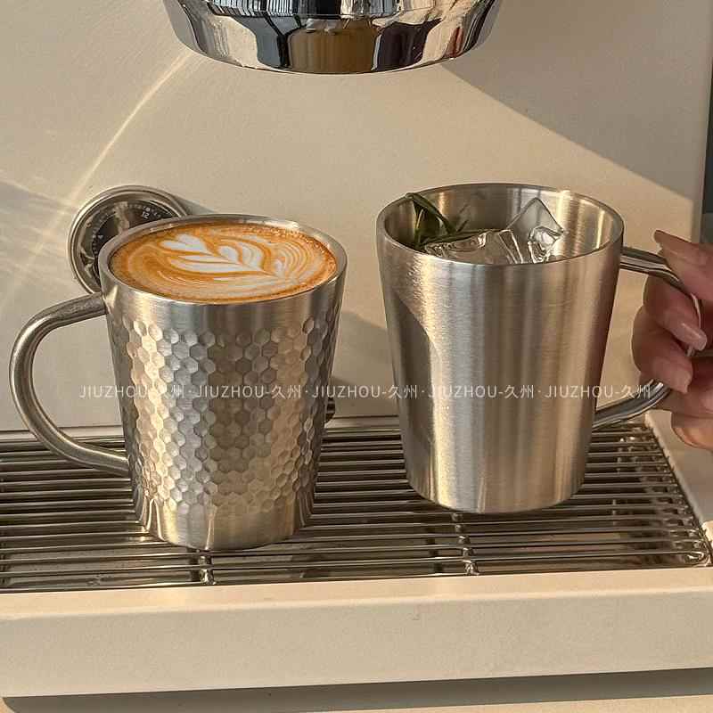 美式304不锈钢马克杯双层咖啡杯饭厅户外啤酒茶水杯子早餐牛奶杯