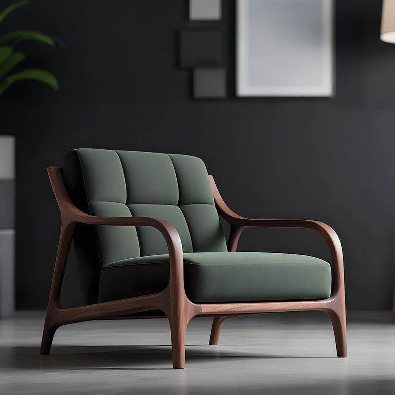 新中式实木休闲椅沙发椅2025新款高端黑胡桃木别墅客厅单人懒人椅