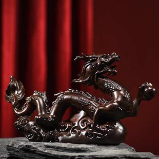 木雕摆件龙年生肖实木头雕刻创意办公司装 饰新居搬迁开业贺礼礼品