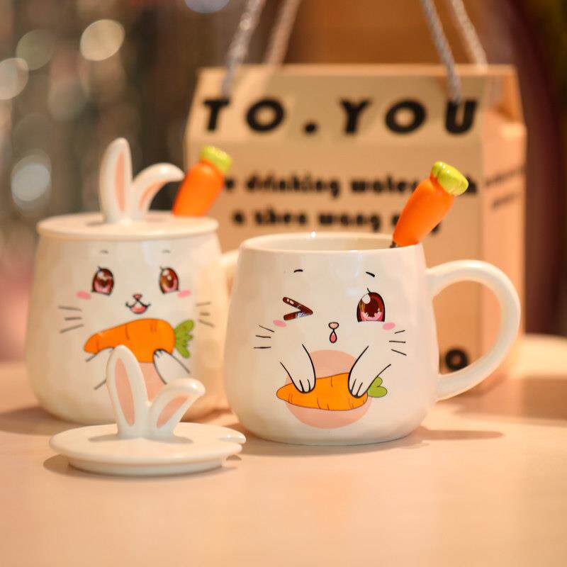 超可爱马克杯带盖勺日系少女心杯子卡通陶瓷水杯办公室牛奶早餐杯