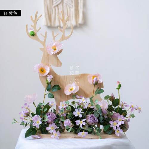 正品北欧in风小鹿造型摆客件玄关厅餐桌仿真绢花桌s面装饰花品摆