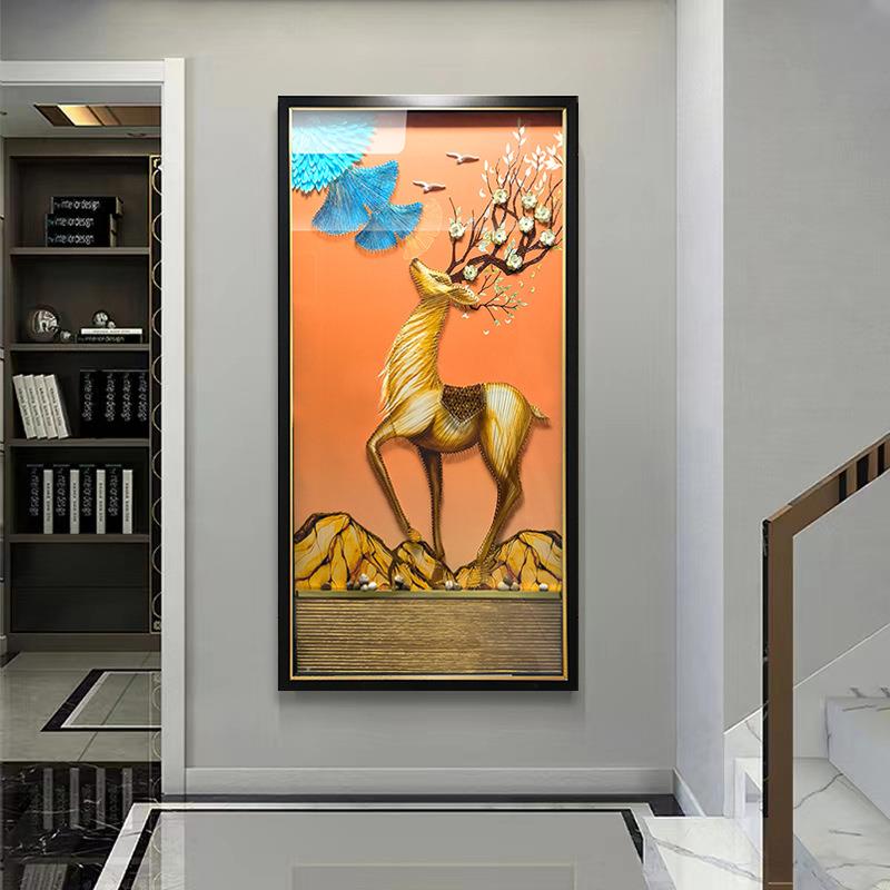 现代简鹿立体实物玄关装饰画走廊过道尽头高档壁画入约玄关挂SF67图片