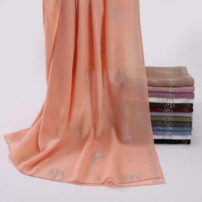 Pearl Chiffon Cashew Hot Diamond Long Scarf雪纺腰果烫钻长巾