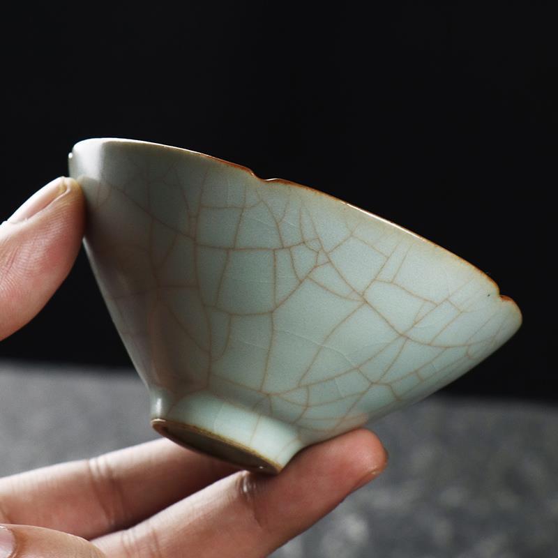 清沐堂主开片可养天青色汝窑斗笠杯茶具正品男士主人品茗杯单茶杯