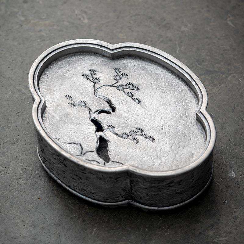 古锡复古壶承中式干泡台茶盘功夫茶具建水养壶托盘蓄水手工茶承