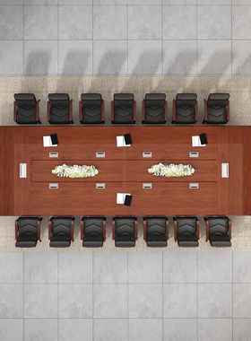 简约现lq-41233代会桌长桌大会议室开会议桌子密板度贴木实皮