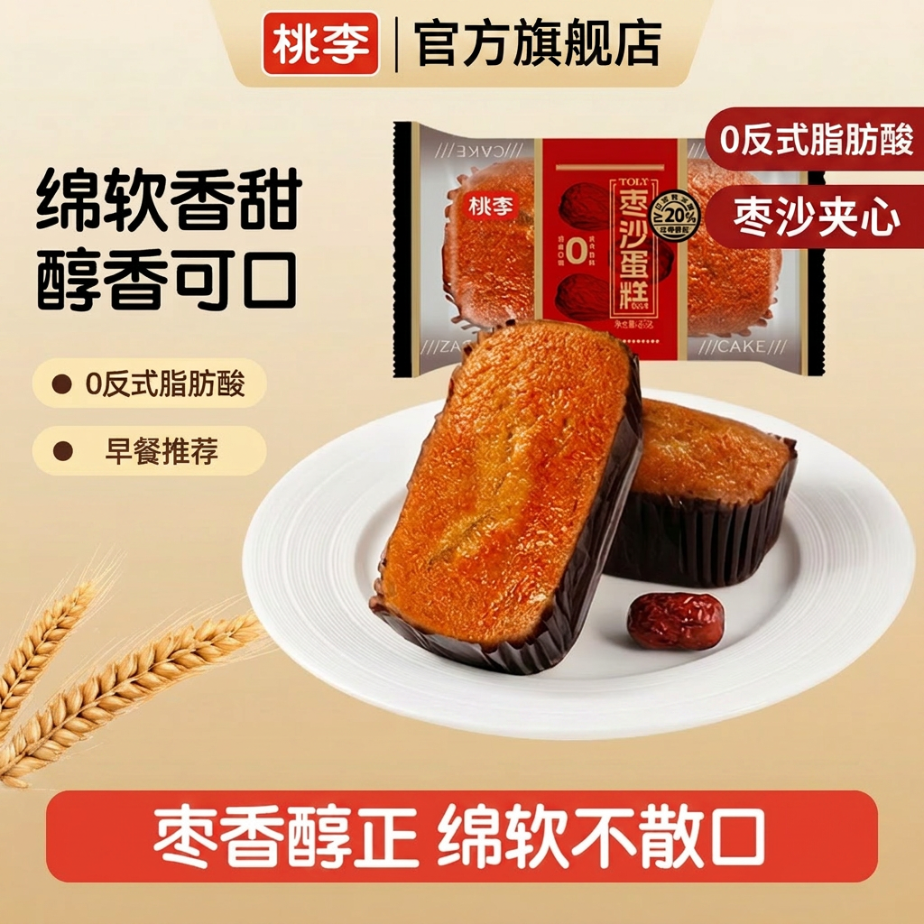 桃李枣沙蛋糕老式枣糕整箱早餐传统糕点0反式脂肪酸软面包零食