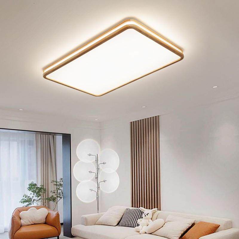 长方形led灯具主卧室灯现代简约日式房间原木客厅灯吸顶灯北欧无